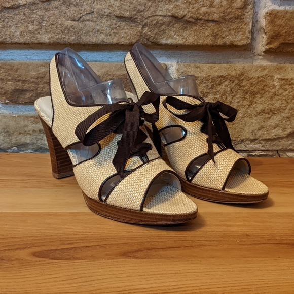 Raymon Tenza Shoes - Raymon Tenza Woven Tie Sling Back Sandal Heels 8.5 M